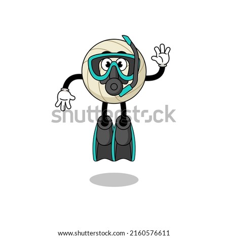 Character cartoon of volleyball as a diver , character design