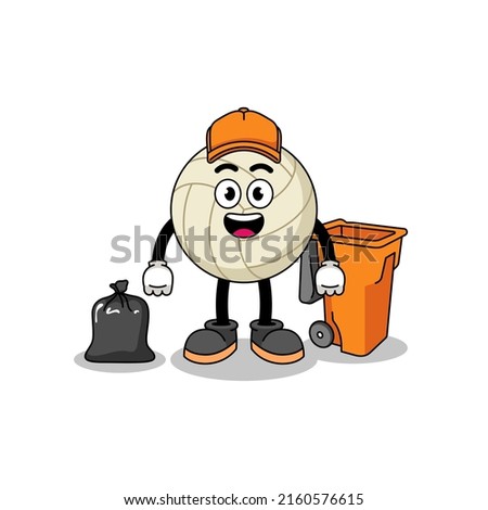 Illustration of volleyball cartoon as a garbage collector , character design