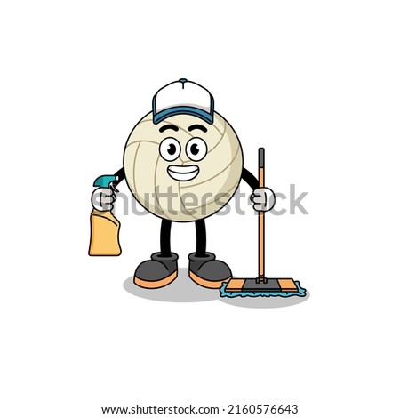 Character mascot of volleyball as a cleaning services , character design