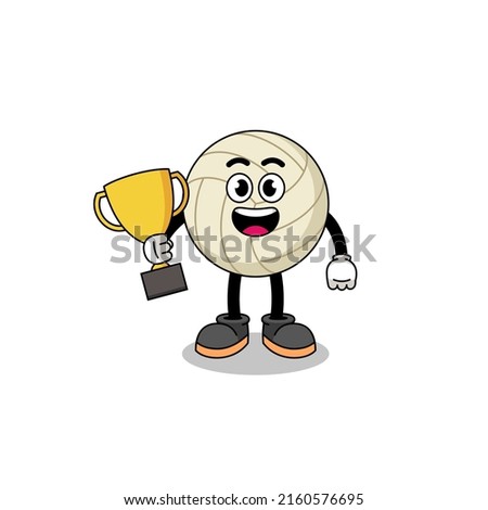 Cartoon mascot of volleyball holding a trophy , character design