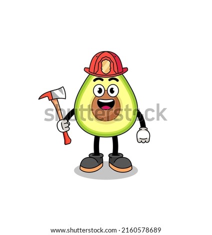 Cartoon mascot of avocado firefighter , character design