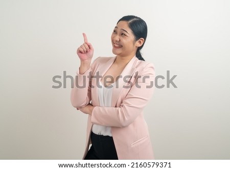 portrait Asian woman thinking with white background