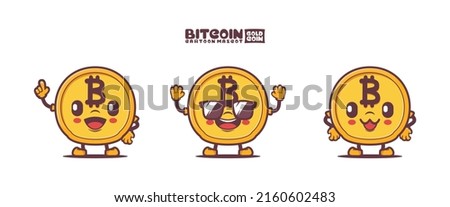 bitcoin cartoon mascot with different expressions. isolated on a white background