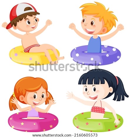 Set of girl in inflatable ring illustration