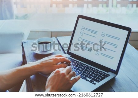 filling form online, questionnaire survey Royalty-Free Stock Photo #2160612727