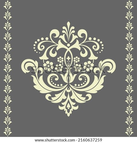 Damask graphic ornament. Floral design element. Gray vector pattern