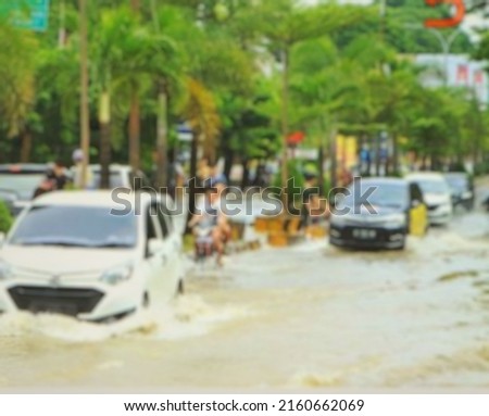 This picture is flooded in the city of Palembang. Indonesia in December 2021