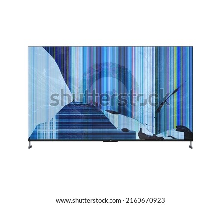 broken LED cracked TV LCD isolated on white background