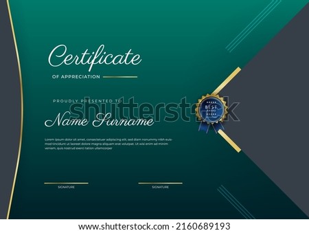 Modern certificate template with golden badges. Vector illustration certificate design for multipurpose business presentation award, diploma certificate and much more