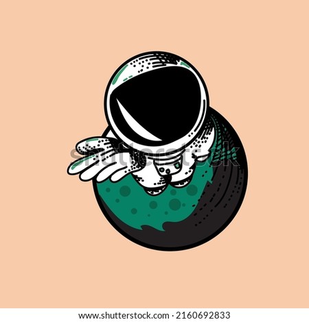 astronaut stepping earth facing up vector illustration