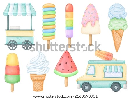 Ice cream watercolor clip art