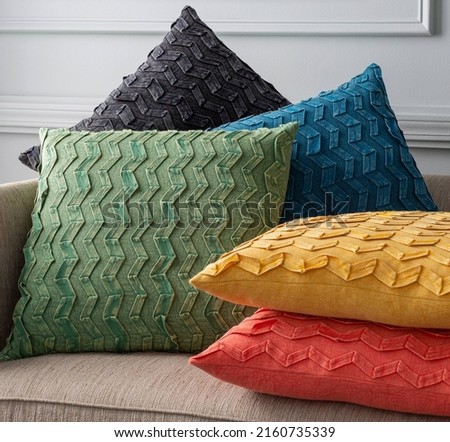 Handmade chevron pattern cushion cover. Royalty-Free Stock Photo #2160735339