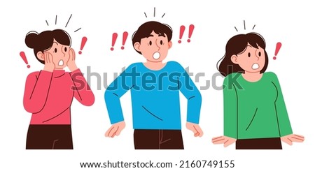 Surprised men and women. Vector character illustration set of surprised gesture. Royalty-Free Stock Photo #2160749155