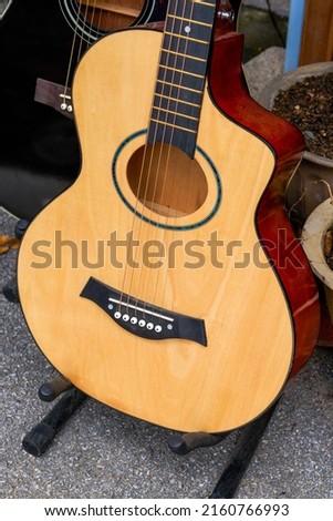 Close-up of a delicate acoustic guitar