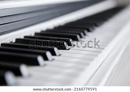 Sythesizer piano keyboard in close up. Black and white piano keys