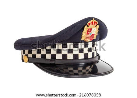 Peaked cap of the Spanish policeman on a white background
