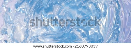 Transparent blue and white gradient Gel background or pattern with light blue lights. Gel blue background Virus protection or facial moisturizing cosmetics concept. Long banner. Royalty-Free Stock Photo #2160793039