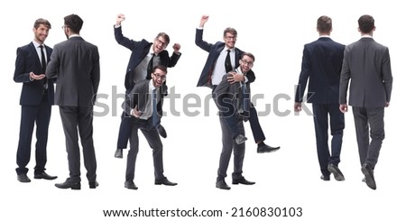 smiling businessman sitting on the back of his colleague Royalty-Free Stock Photo #2160830103