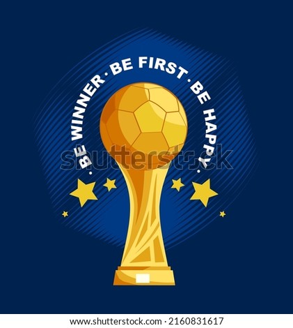 Vector football cup trophy. Gold cup with graven football ball. Creative soccer, champions cup concepts. Modern flat design graphics for web sites, web banners, printed materials. Vector illustration
