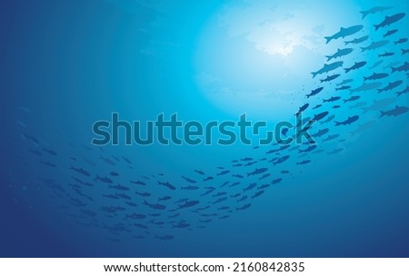 School of fish swimming under water of sea. School sardinella fish swims in underwater Royalty-Free Stock Photo #2160842835