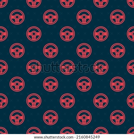 Red line Steering wheel icon isolated seamless pattern on black background. Car wheel icon.  Vector