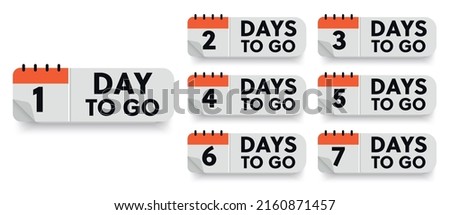 Countdown badges. Number of days left to go, from 1 to 7. Countdown left days, stylized counter in red and black colors Royalty-Free Stock Photo #2160871457