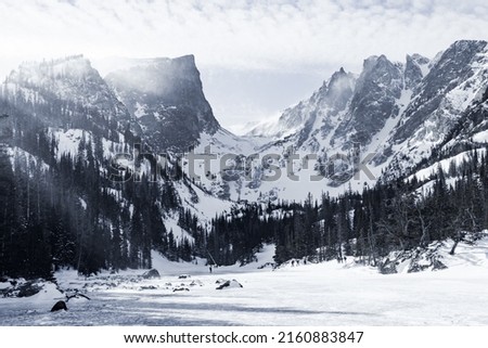 Colorado Rocky Mountain National Park Snow Covered Winter Landscape Cold Forest Trees Frozen Ice Lake Helene Skiing Snowboard Beautiful Photo of Sky Nature Outdoors Hiking Travel Vacation Estes Park