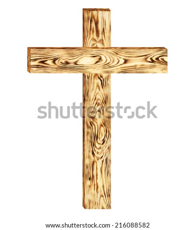 Wooden cross isolated on white background. Clipping Path