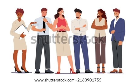 Business People Male and Female Characters Team Stand Together. Businessmen and Businesswomen Joyful Managers Colleagues, Creative Teamworking Group, Office Employees. Cartoon Vector Illustration Royalty-Free Stock Photo #2160901755