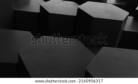 3D illustration Black Abstract Hexagons