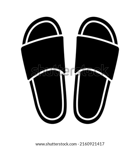 Flip flops icon. Summer beach slippers. Black silhouette. Top view in front. Vector simple flat graphic illustration. Isolated object on a white background. Isolate. Royalty-Free Stock Photo #2160921417