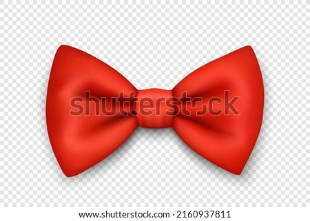Vector 3d Realistic Red Textured Bow Tie Icon Closeup Isolated. Silk Glossy Bowtie, Tie Gentleman. Mockup, Design Template. Bow tie for Man. Mens Fashion, Fathers Day Holiday Royalty-Free Stock Photo #2160937811