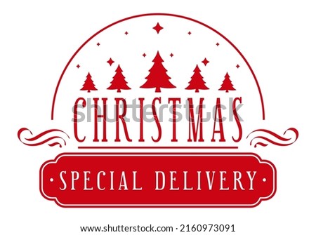 Christmas special delivery - post stamp design. Xmas decorative element for handmade gifts.Vector illustration on white background