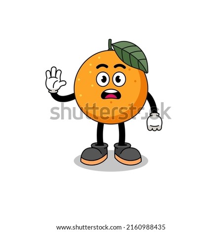 orange fruit cartoon illustration doing stop hand , character design