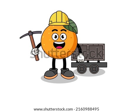Mascot Illustration of orange fruit miner , character design