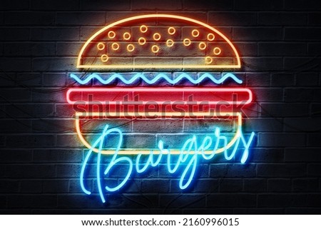 Burgers Neon Sign on a dark wall