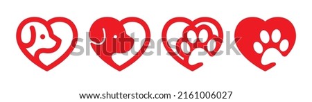 Dog Love Heart with cute puppy face vector illustration best used for pet care, pet friendly logo.	