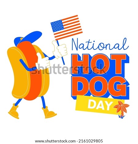 Cartoon hot dog with use flag. Vector illustration.