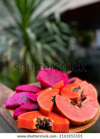 tropical fruit papaya and red fruit dragon