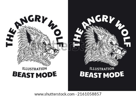 Set Wolf Beast Horror Hand drawn Hatching Outline Symbol Tattoo Merchandise T-shirt Merch vintage