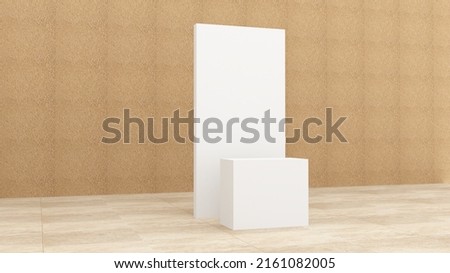 Blank White Panel With Desk for Mockup, Registration Desk, Event Reception Desk