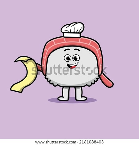 Cute cartoon sushi chef character with menu in hand