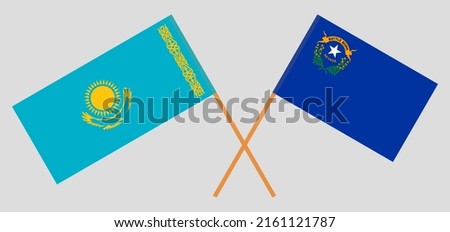 Crossed flags of Kazakhstan and The State of Nevada. Official colors. Correct proportion. Vector illustration
