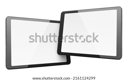 Black tablet computers, isolated on white background Royalty-Free Stock Photo #2161124299