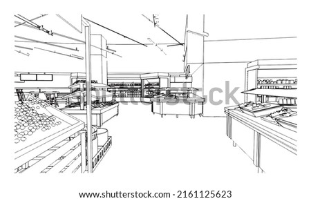 line drawing of super market,Modern design,3d rendering Royalty-Free Stock Photo #2161125623