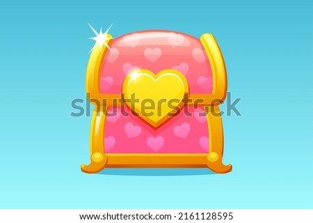 Cartoon cute closed chest with hearts for Valentines day. Surprise box icon for gift. Similar JPG copy