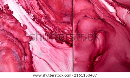 Pink dual abstract background, marble texture, fluid pattern divided in half vertically, paint mix