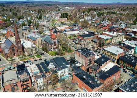 An aerial of Northampton, Massachusetts, United States on a fine morning Royalty-Free Stock Photo #2161161507