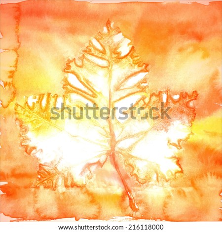 Watercolor autumn background. Maplewood leaf