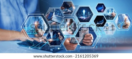 Digital marketing and data analysis of financial. Data analysis of financial business. Economic business growth on global business network.  Royalty-Free Stock Photo #2161205369
